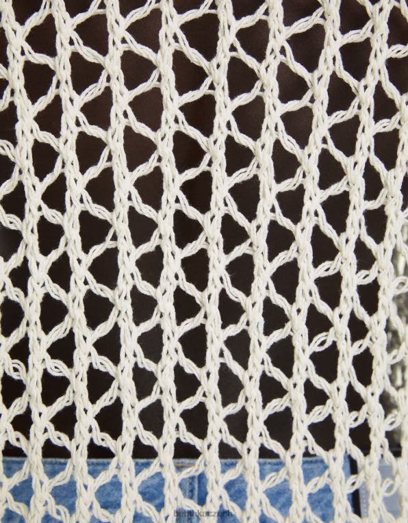 muži Bershka síťovaný svetr s výstřihem P88442996 oblečení bílý