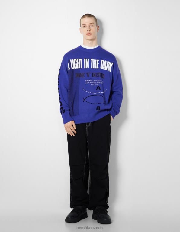 muži Bershka svetr s dlouhým rukávem s potiskem P88443006 oblečení modrý