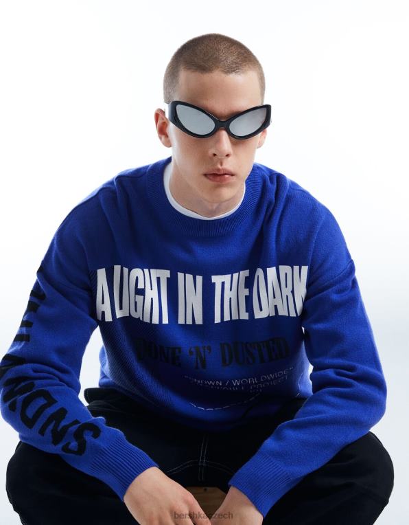 muži Bershka svetr s dlouhým rukávem s potiskem P88443006 oblečení modrý