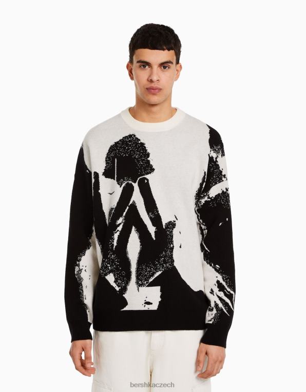 muži Bershka svetr s intarzií P88443014 oblečení Černá