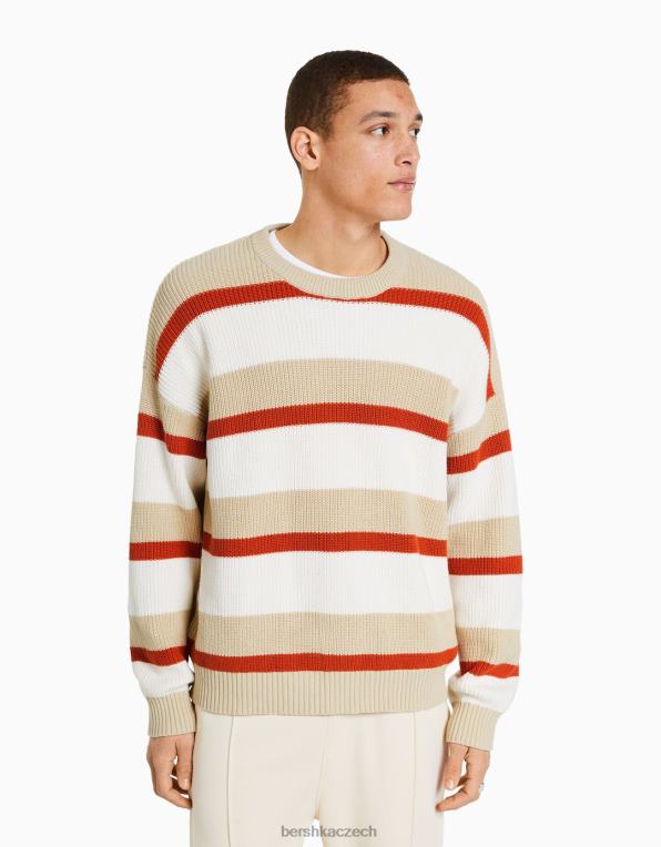 muži Bershka svetr s vodorovným pruhem P88443013 oblečení krém