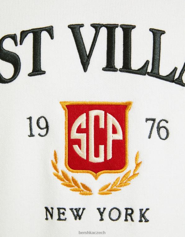 muži Bershka vyšívaný univerzitní svetr P88443009 oblečení bílý