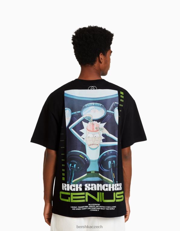 muži Bershka Hranaté tričko s krátkým rukávem s potiskem rick & morty P88442857 oblečení Černá