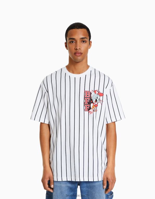 muži Bershka Hranaté tričko s krátkým rukávem s potiskem tom & jerry P88442849 oblečení bílý