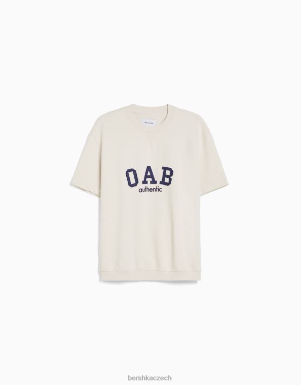 muži Bershka Plyšové tričko s krátkým rukávem a univerzitním potiskem P88442765 oblečení špinavě bílé