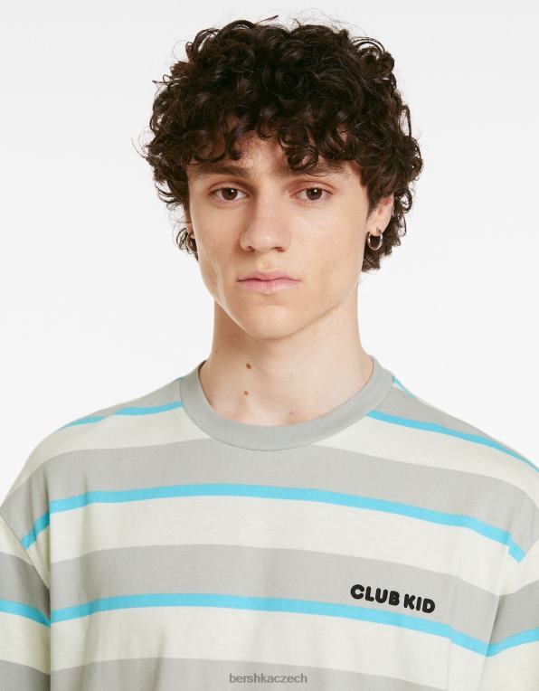 muži Bershka Pruhované oversize tričko s krátkým rukávem z 90. let P88442643 oblečení špinavě bílé