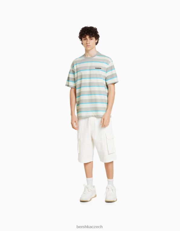 muži Bershka Pruhované oversize tričko s krátkým rukávem z 90. let P88442643 oblečení špinavě bílé