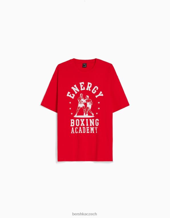 muži Bershka Tričko boxy fit s krátkým rukávem a potiskem boxu P88442706 oblečení Červené