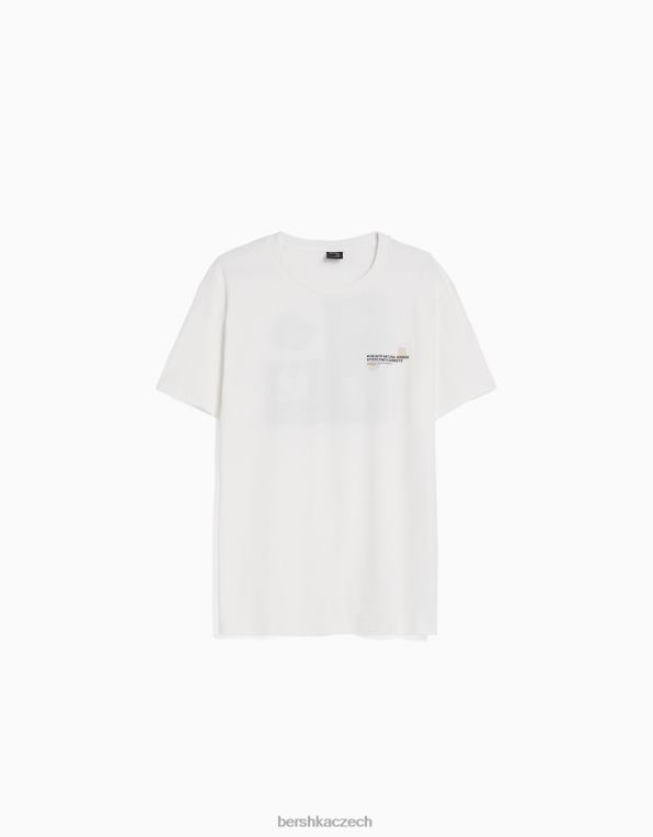 muži Bershka Tričko s jednoduchým střihem a krátkým rukávem s květinovým potiskem P88442763 oblečení bílý