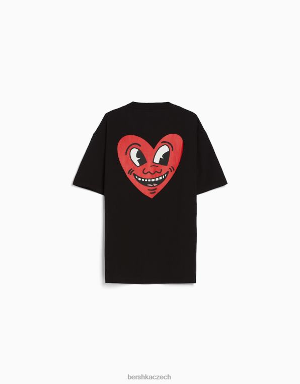 muži Bershka Tričko s krátkým rukávem s potiskem keitha Haringa P88442601 oblečení Černá