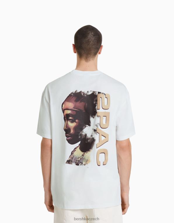 muži Bershka Tričko s krátkým rukávem s tupacovým potiskem P88442725 oblečení bílý