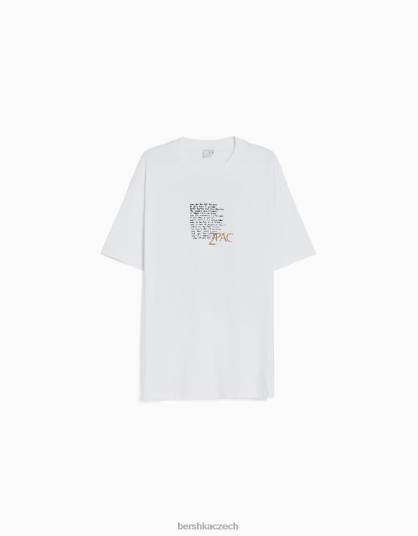 muži Bershka Tričko s krátkým rukávem s tupacovým potiskem P88442725 oblečení bílý