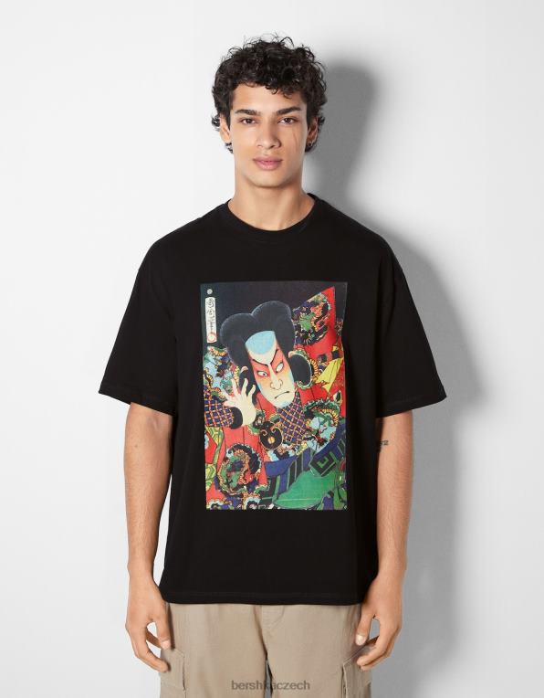 muži Bershka art series print tričko s krátkým rukávem P88442638 oblečení Černá
