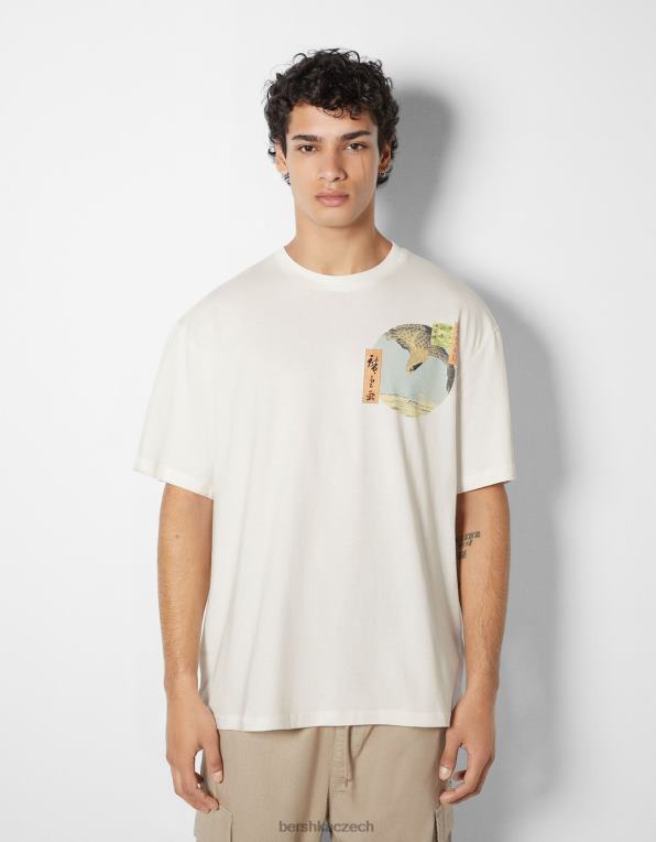 muži Bershka art series print tričko s krátkým rukávem P88442639 oblečení bílý