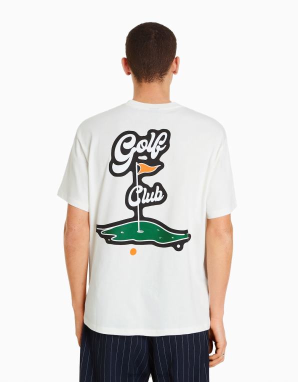 muži Bershka boxy-fit tričko s krátkým rukávem P88442847 oblečení špinavě bílé