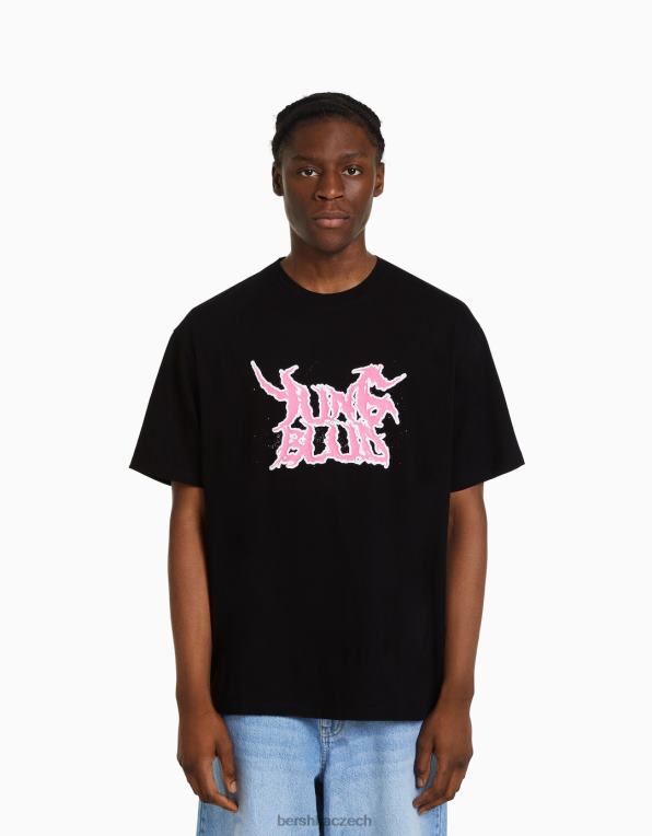muži Bershka boxy fit tričko s krátkým rukávem s potiskem yungblud P88442791 oblečení Černá
