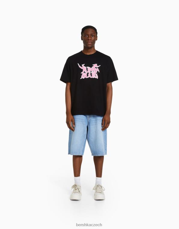 muži Bershka boxy fit tričko s krátkým rukávem s potiskem yungblud P88442791 oblečení Černá