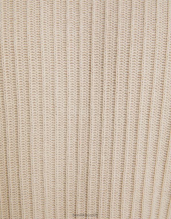 muži Bershka žebrovaný úplet polo s krátkým rukávem P88442801 oblečení krém