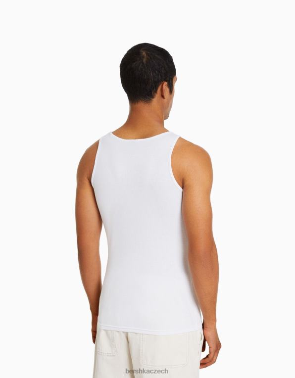 muži Bershka žebrované tričko bez rukávů P88442666 oblečení bílý