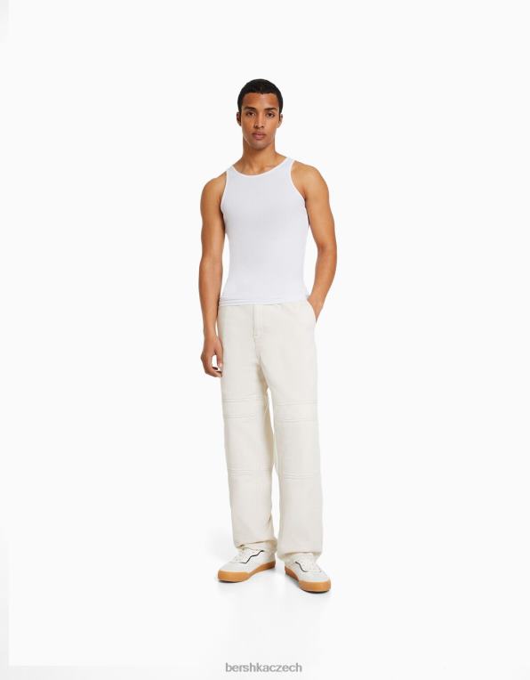 muži Bershka žebrované tričko bez rukávů P88442666 oblečení bílý