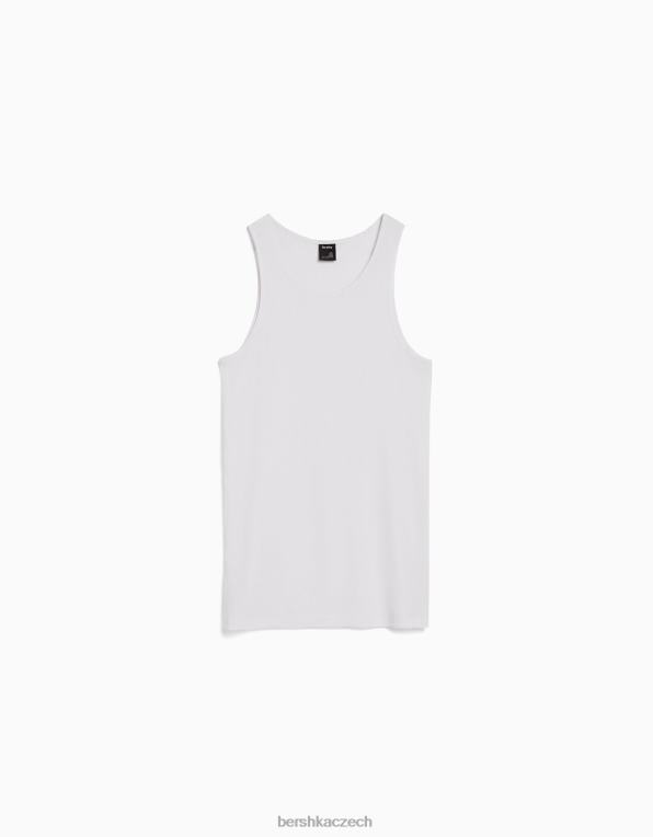 muži Bershka žebrované tričko bez rukávů P88442666 oblečení bílý