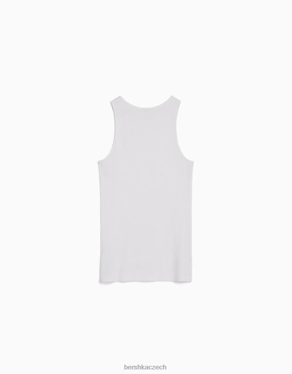 muži Bershka žebrované tričko bez rukávů P88442666 oblečení bílý