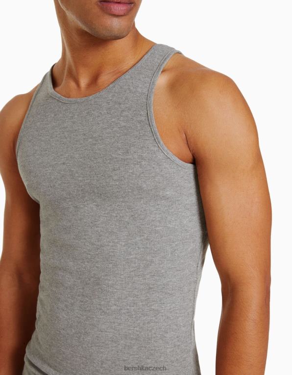 muži Bershka žebrované tričko bez rukávů P88442668 oblečení Šedá