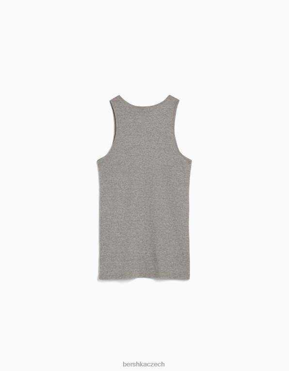 muži Bershka žebrované tričko bez rukávů P88442668 oblečení Šedá