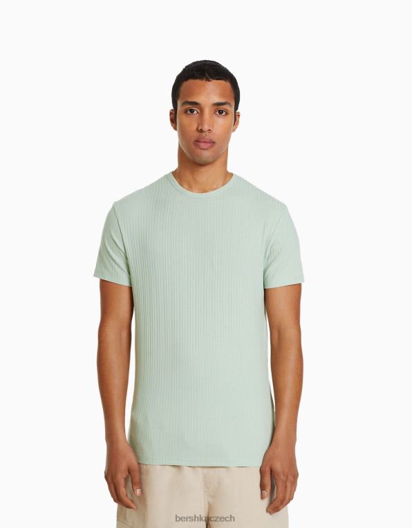 muži Bershka žebrované tričko s krátkým rukávem ve svalovém střihu P88442734 oblečení zelená
