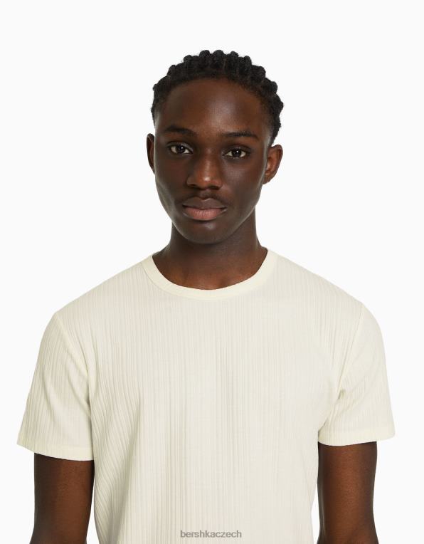 muži Bershka žebrované tričko s krátkým rukávem ve svalovém střihu P88442735 oblečení špinavě bílé