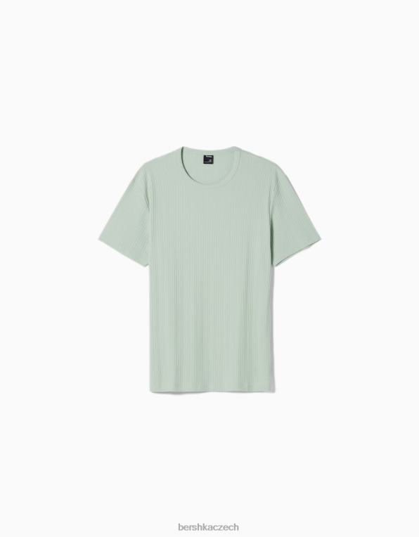 muži Bershka žebrované tričko s krátkým rukávem ve svalovém střihu P88442736 oblečení zelená