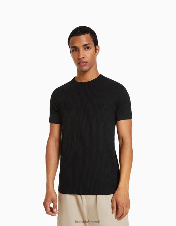 muži Bershka žebrované tričko s krátkým rukávem ve svalovém střihu P88442738 oblečení výhradní