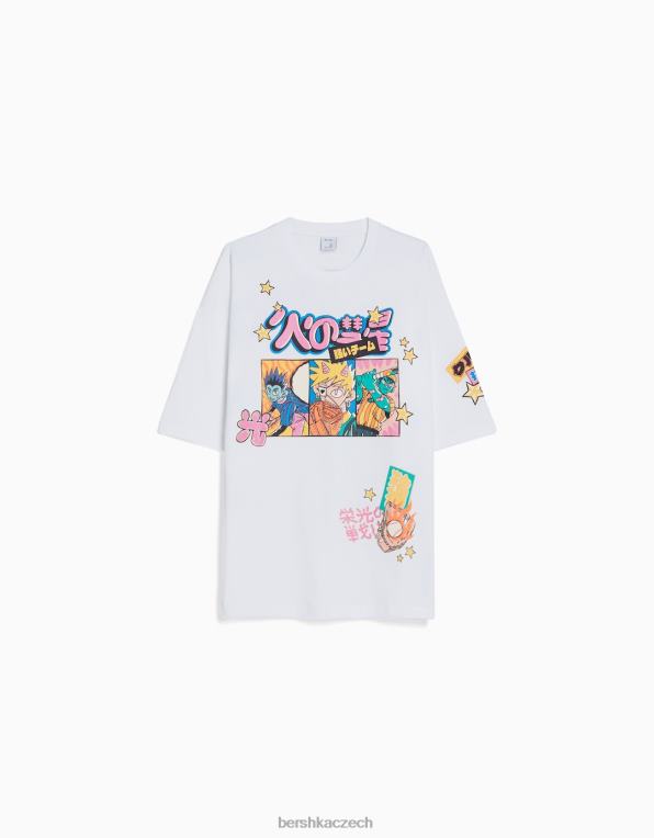 muži Bershka extra volné tričko s krátkým rukávem a potiskem P88442607 oblečení bílý