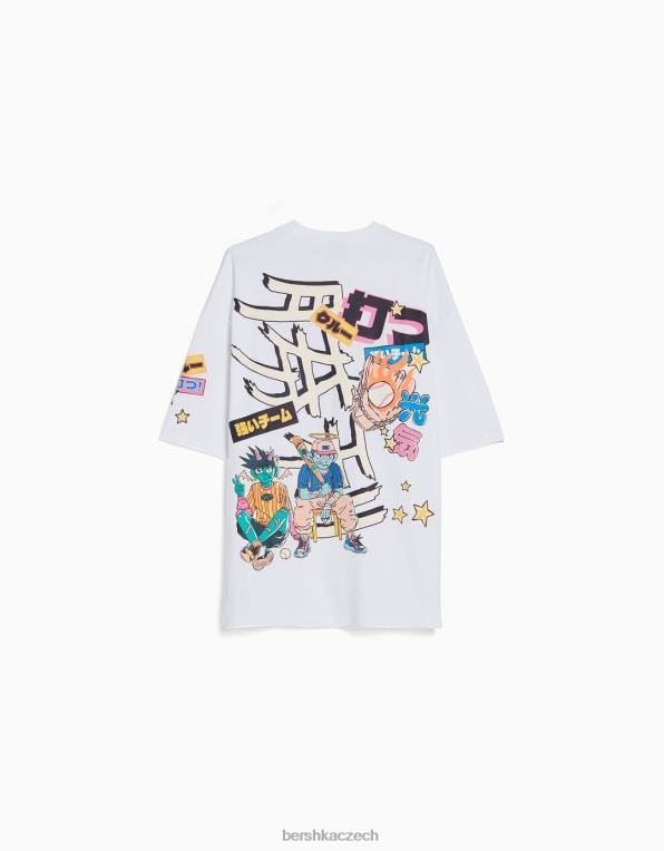muži Bershka extra volné tričko s krátkým rukávem a potiskem P88442607 oblečení bílý