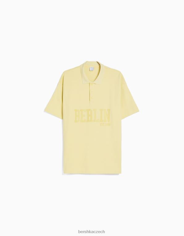 muži Bershka interlockové polo tričko s berlínským potiskem P88442802 oblečení Limetka