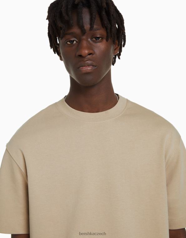muži Bershka interlockové tričko s krátkým rukávem P88442747 oblečení velbloud