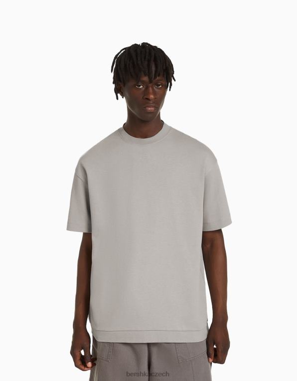muži Bershka interlockové tričko s krátkým rukávem P88442748 oblečení Šedá