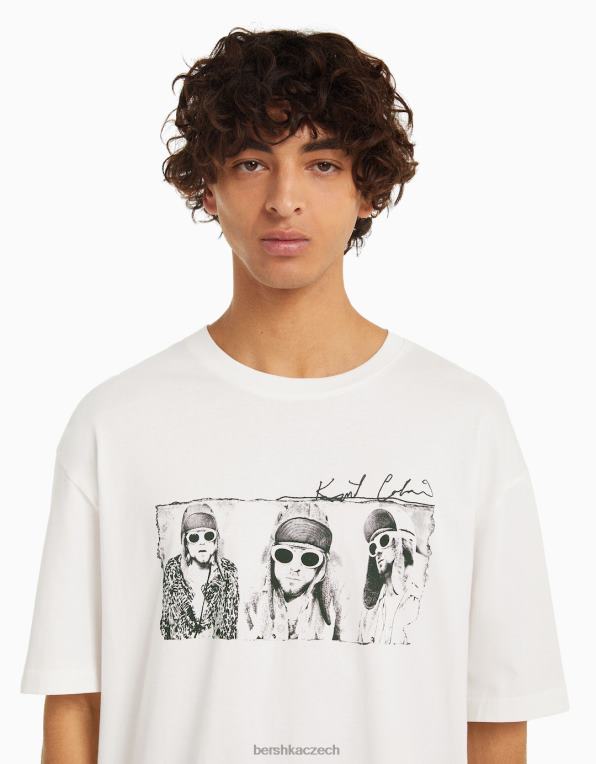 muži Bershka kurt kobain tričko boxy fit s krátkým rukávem P88442698 oblečení bílý