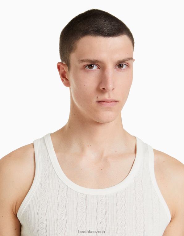 muži Bershka pletené tričko s ramínky pointelle P88442839 oblečení bílý