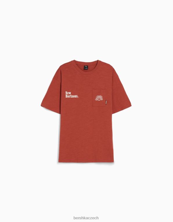muži Bershka potištěné tričko s krátkým rukávem a kapsou P88442834 oblečení tmavě oranžová