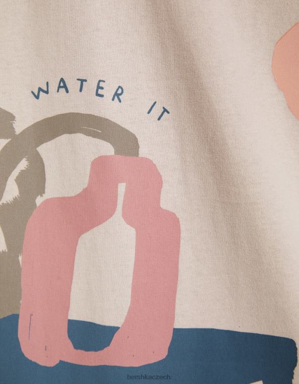 muži Bershka potištěné tričko s krátkým rukávem s jednoduchým střihem P88442836 oblečení velbloud