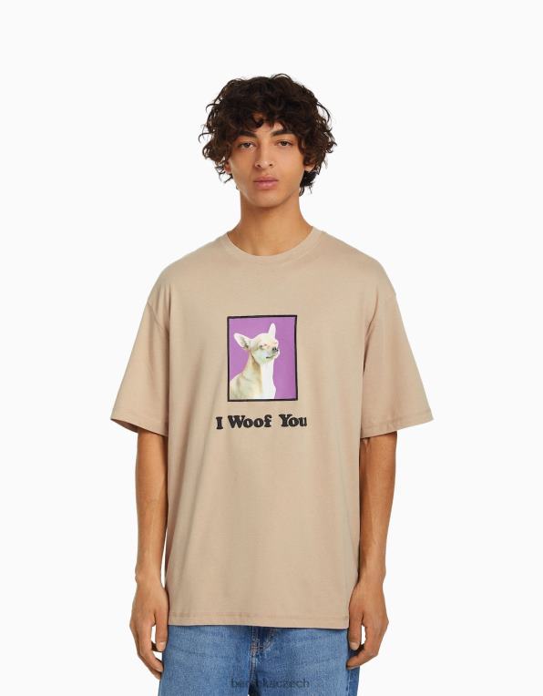 muži Bershka potisk trička s krátkým rukávem regular fit P88442720 oblečení velbloud