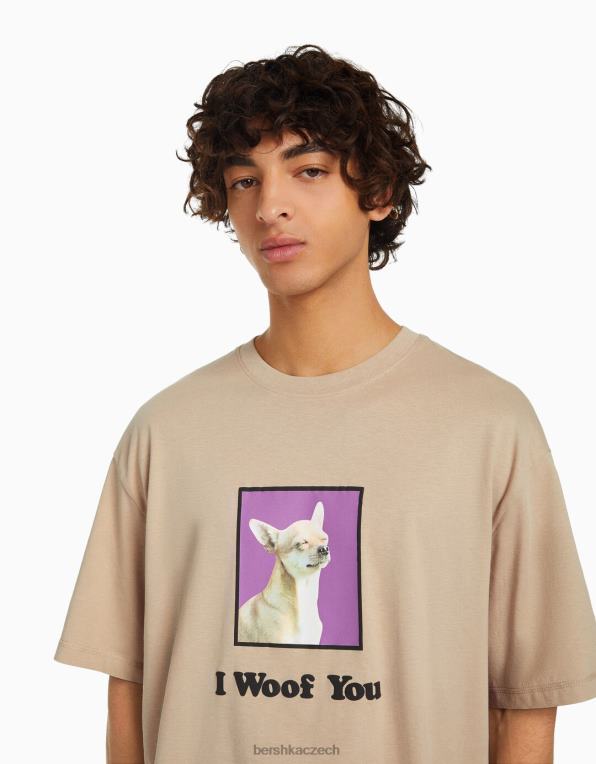 muži Bershka potisk trička s krátkým rukávem regular fit P88442720 oblečení velbloud