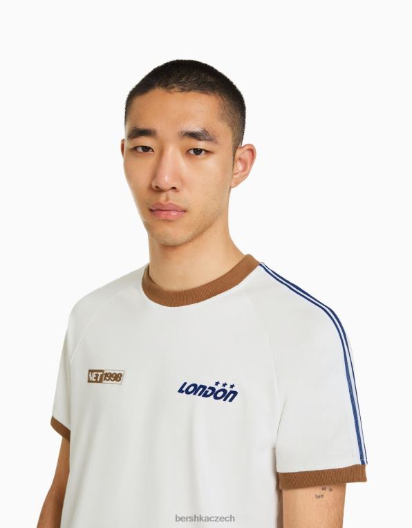 muži Bershka retro sportovní tričko s krátkými raglánovými rukávy P88442786 oblečení špinavě bílé