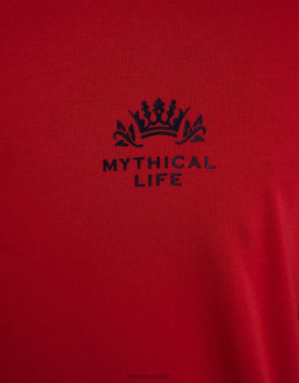 muži Bershka svalové tričko s krátkým rukávem a proužkovaným detailem P88442692 oblečení Červené