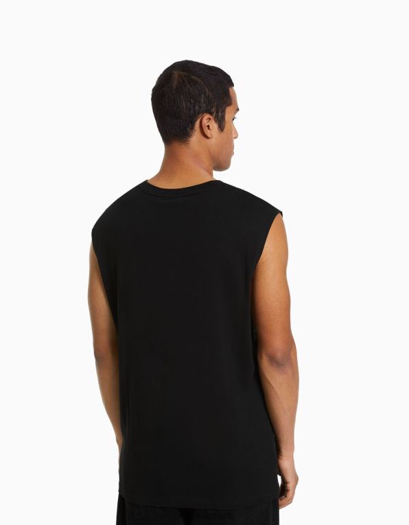 muži Bershka tričko bez rukávů ve střihu ve stavebním stylu P88442783 oblečení Černá