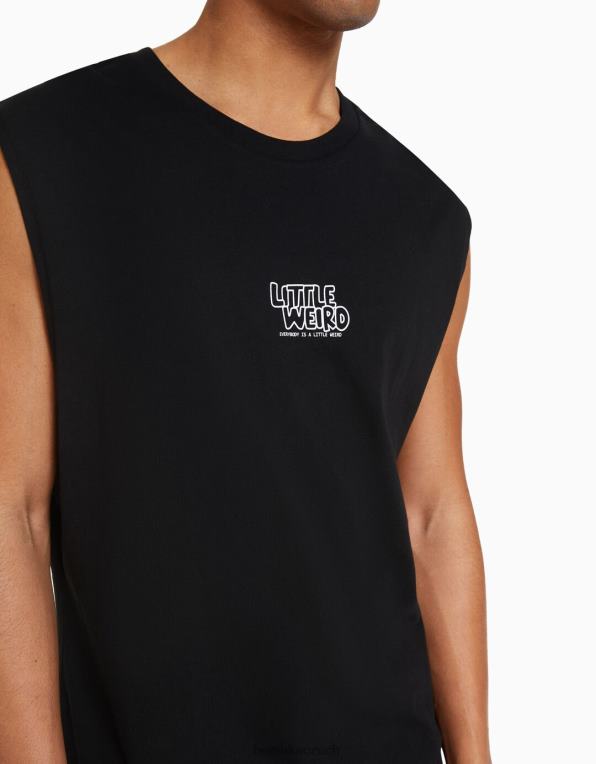 muži Bershka tričko bez rukávů ve střihu ve stavebním stylu P88442783 oblečení Černá