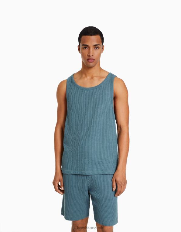 muži Bershka tričko bez rukávů ve střihu ve stavebním stylu P88442837 oblečení modrý