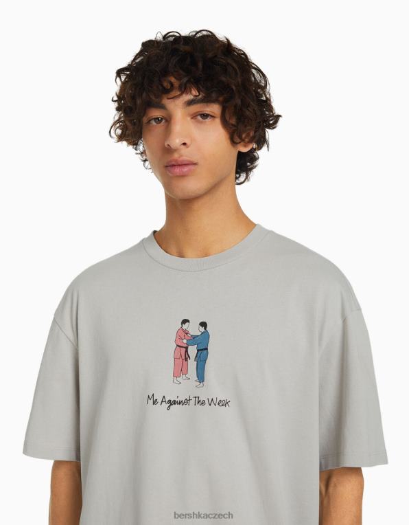 muži Bershka tričko s krátkým rukávem a potiskem P88442676 oblečení kámen