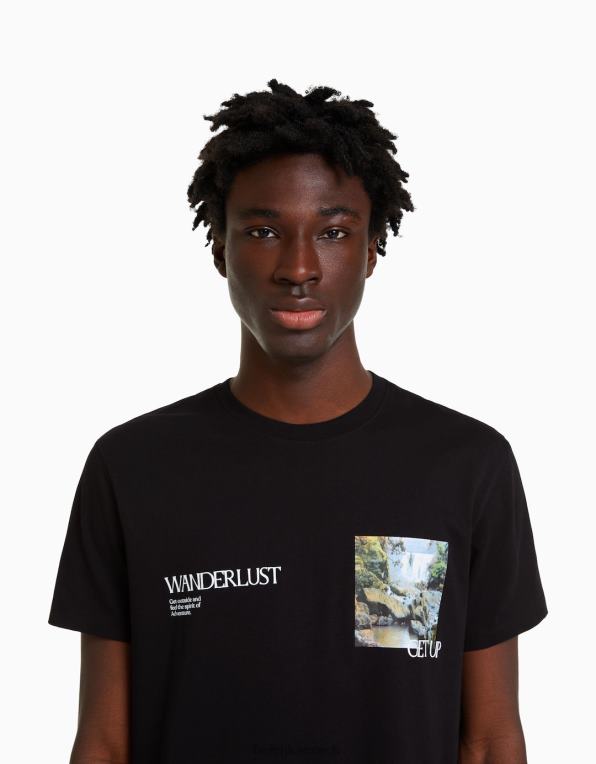 muži Bershka tričko s krátkým rukávem a potiskem P88442799 oblečení Černá